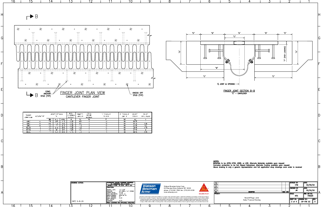 Wabo Finger Joint CAD Detail- BASE WITH GUTTER Cover