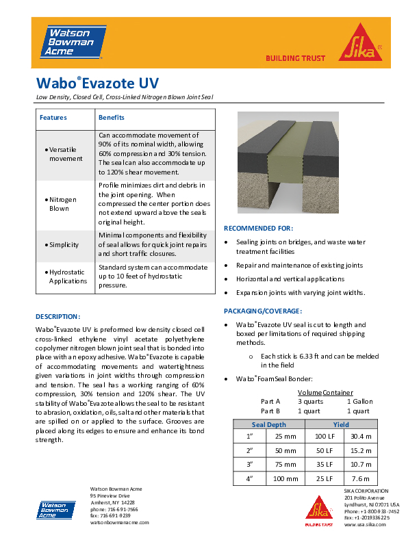 Wabo®Evazote UV Technical Data Sheet Cover