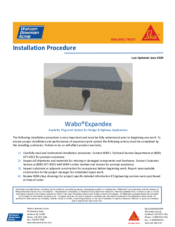 Wabo®Expandex Installation Procedure Cover