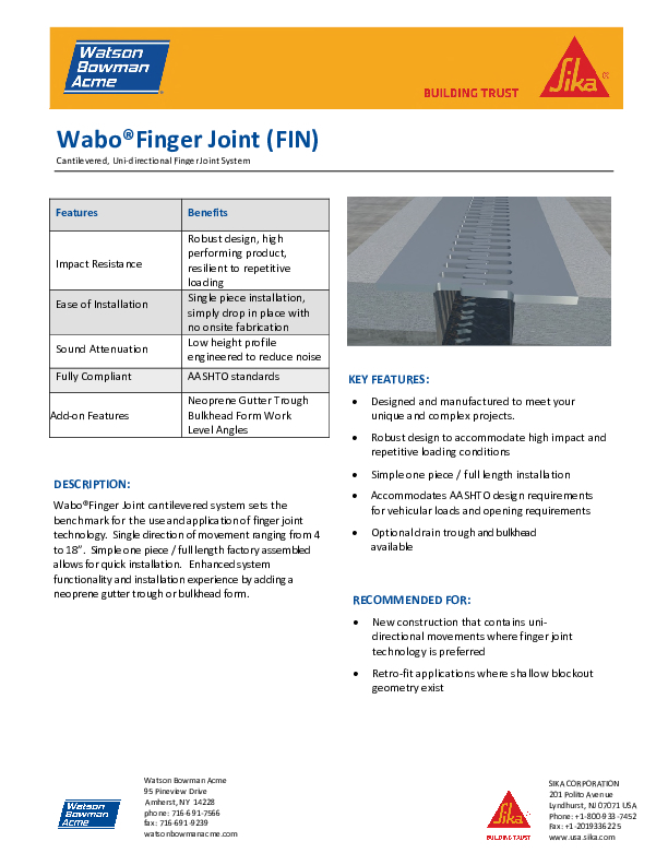 Wabo®Finger Joint (FIN) Technical Data Sheet Cover