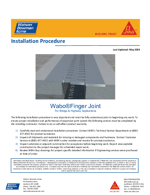 Wabo®Finger Joint Installation Cover
