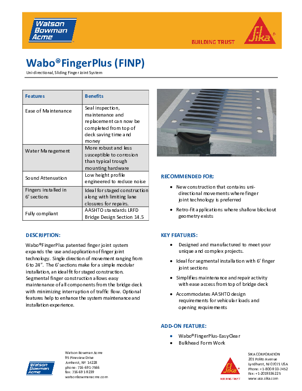 Wabo®FingerPlus (FINP) Technical Data Sheet Cover