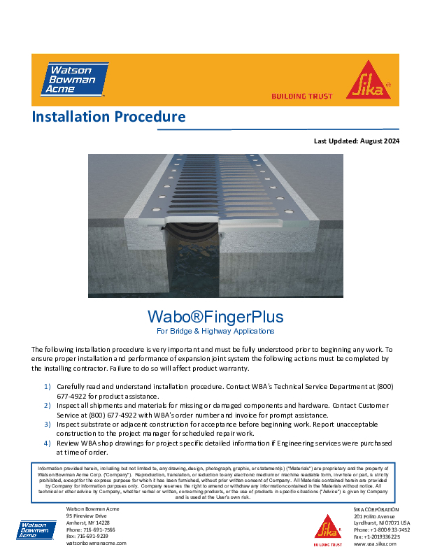 Wabo®FingerPlus Installation Procedure Cover