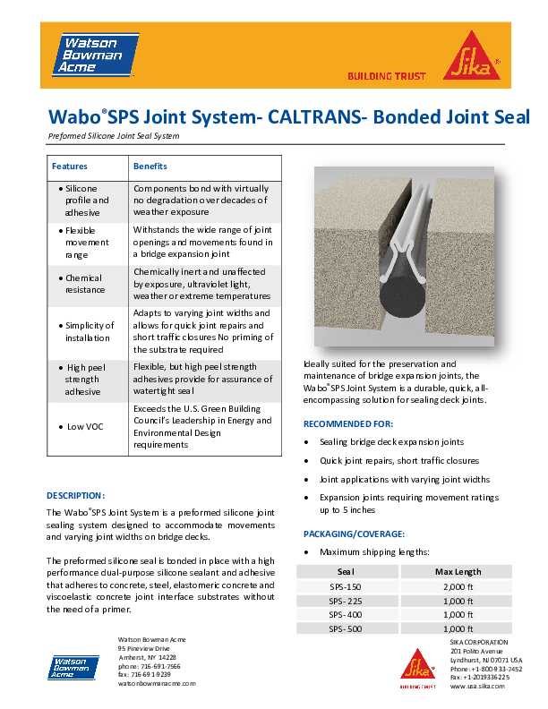 Wabo SPS CALTRANS Data Sheet Cover