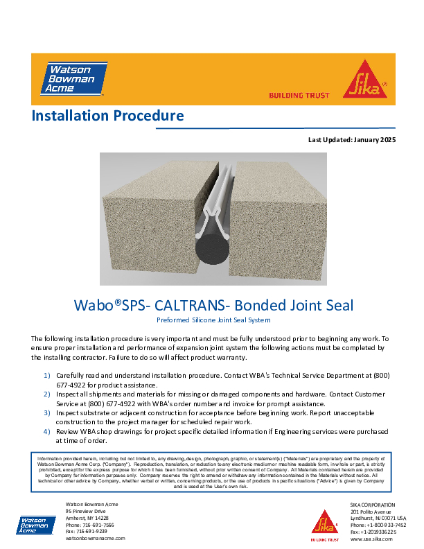 Wabo SPS CALTRANS Install Cover