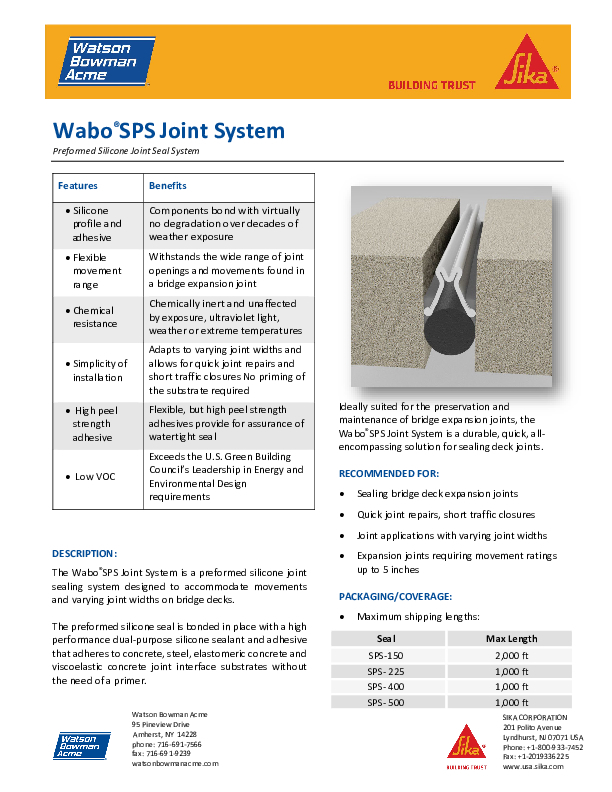 Wabo®SPS Technical Data Sheet Cover