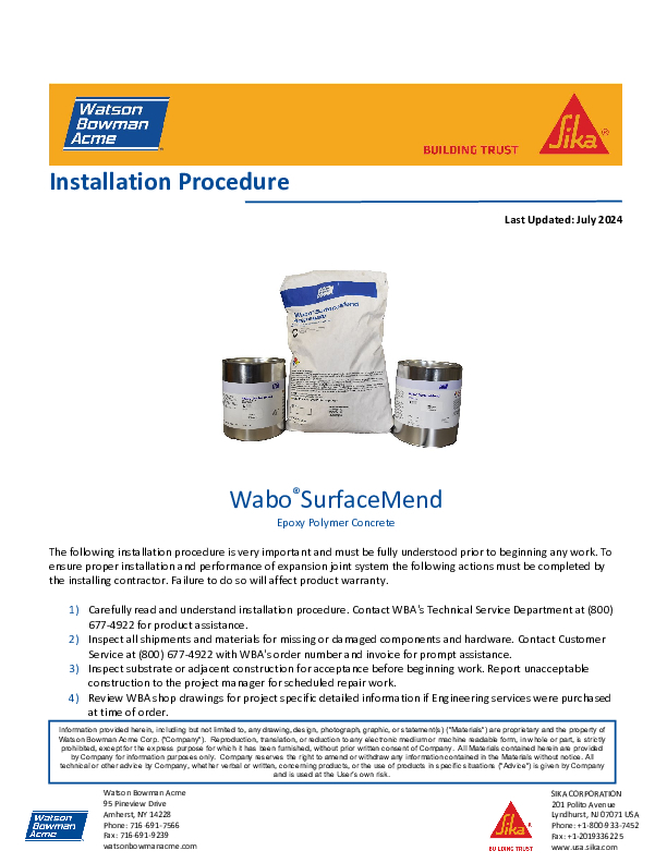 Wabo®SurfaceMend Installation Procedure Cover
